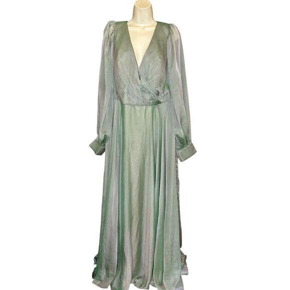 Mac Duggal 67873 lllusion Long Sleeve A-Line Gown in Sage NWOT SZ 18 - Picture 3 of 5